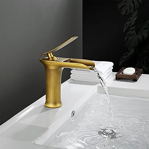 Grifo de lavabo de baño, grifo mezclador de cascada, construcción de latón, mango único para agua fría y caliente, diseño moderno, montaje en escritorio