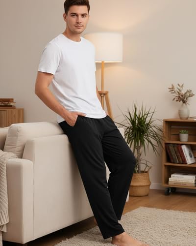 Image of Chicingyou 4 Pcs Men's Pajama Pants Lightweight Long Silky Lounge Bottoms Soft Sleep Modal Pj Pants with Pockets Drawstring
