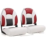 NORTHCAPTAIN Deluxe A Pair of Marine High Back Folding Boat Chair Fishing Boat Seat,for Fishing, Bass/Jon/Pontoon Boat Chairs, 4 Mounting Screws Included,White/Charcoal/Red