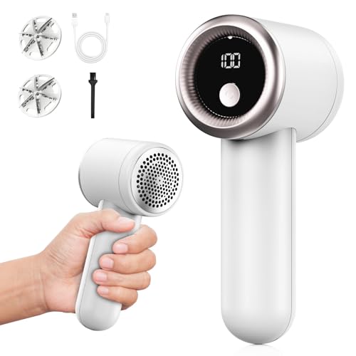 【高速取り に戻る】 毛玉取り 電動 MUDKAGU 三色 毛玉クリーナー 120g 超軽量 毛玉カッター 替刃2個付き コードレス LCDディスプレイ Type-C充電 コンパクト 三段階調整 バッテリー残量表示 強力6枚刃 安全装置 小型で持ちやすい 靴下 寝具 カーペット 日本語取扱説明書付き (ホワイト)