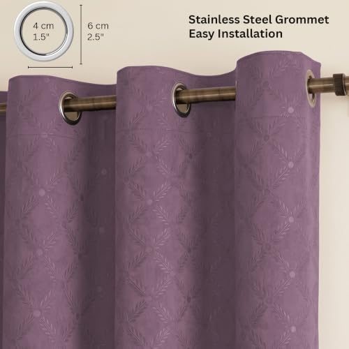 Image of LINENWALAS 100% True Blackout Door Curtains 7.5 Feet Long Set of 2 | Embossed Moonlight Design | Room Darkening Curtain | Thermal Insulated Curtains for Living Room, Bedroom (129 x 229 cm, Lilac)
