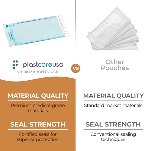 200 5.25 x 10 Self Sealing Sterilization Pouches - Autoclave Sterilizer Bags Pouch for Sterilizing Dental Medical Instruments and Cleaning Tools - Latex-Free, Color Changin Indicator by PlastCare USA - Thumbnail 5