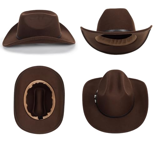 Image of Women-Classic-Western-Cowboy-Shapeable-Hat - Men-Roll-Up-Wide-Brim-Felt-Fedora-Hats-Cowgirl-Hat with Belt Buckle(M-L)