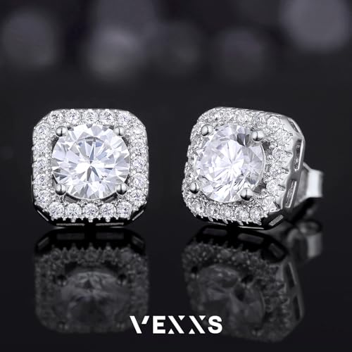 VEXXS Diamond Stud Earrings for Men, S925 Sterling Silver 14K Real Gold Plated Iced Out Earrings Micro Pave 5A CZ Stones Men’s Studs, Hypoallergenic3