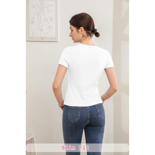 Cotton Short Sleeve T Shirts for Women Slim Fitted Basic Tees Cropped Tshirts Casual Plain Tight Petite Summer Tops2