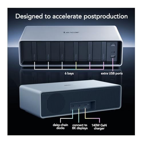 Image of Lexar Professional Workflow Docking Station LPWF800N 6 Bay Thunderbolt 4 | 6 Modular Bays, Thunderbolt 4 Uplink, 140W Gan Power, Aluminum Housing with Cooling Fan