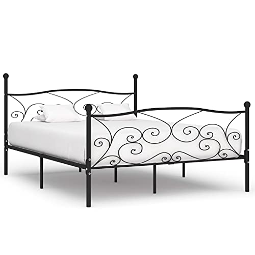 BOWEKAM Camas y accesorios-Camas y marcos de cama-Marco de cama sin colchón con somier de listones, metal negro, 200 x 200 cm