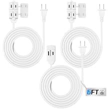 HBN Indoor Extension Cord, 6ft 3 Pack, White, 3 Outlets with Safety Cap Included, 2 Prong Polarized Plug, Perfect for Homes, Offices, and Kitchens
