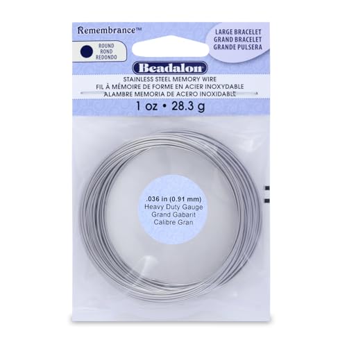 Beadalon Remembrance Stainless Steel Memory Wire, Heavy Duty Round, Bracelet, Large, Bright, 1 oz...