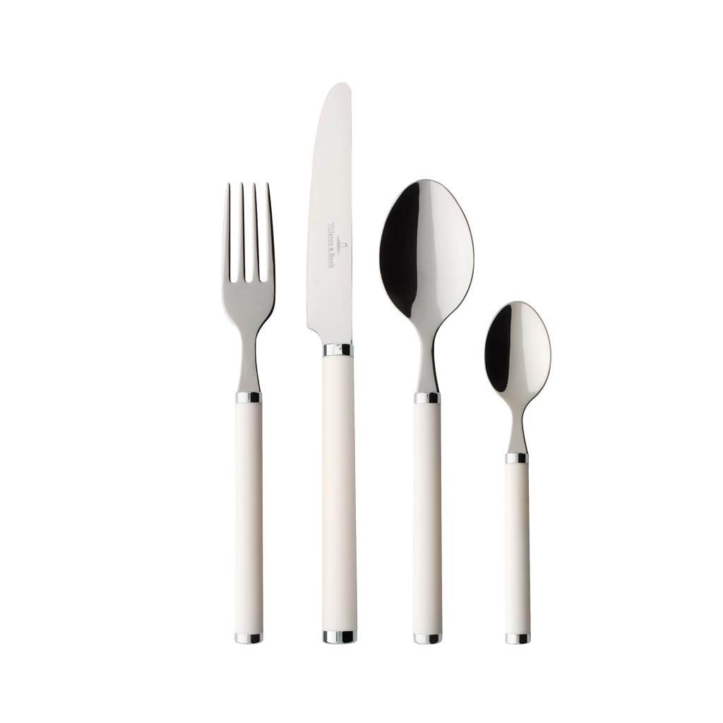 Villeroy & Boch Play! White Pearl Couverts de table pour 6 personnes, 24 pièces, Inox, Manche en plastique blanc