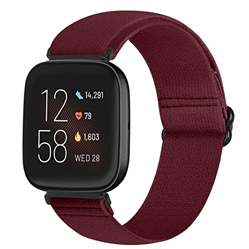 Runostrich Adjustable Elastic Watch Straps Compatible with Fitbit Versa/Fitbit Versa 2 Nylon Sport Loop Stretch Wristband Replacement Band for Women Men (Wine Red)