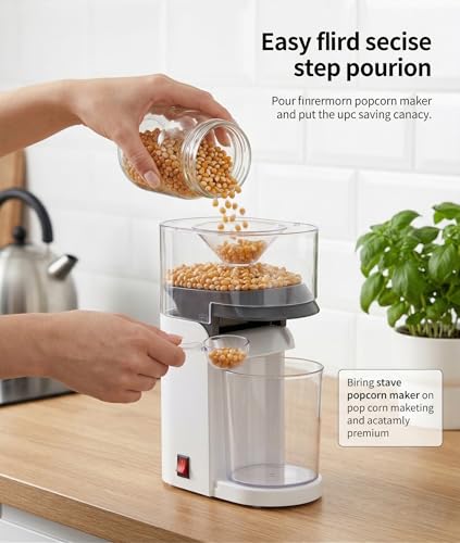 Image of VINSU Hot Air Popcorn Maker Machine for Home, Oil-Free Healthy Popcorn Maker with Measuring Cup & Removable Container, Electric Popcorn Popper for Kitchen & Movie Nights