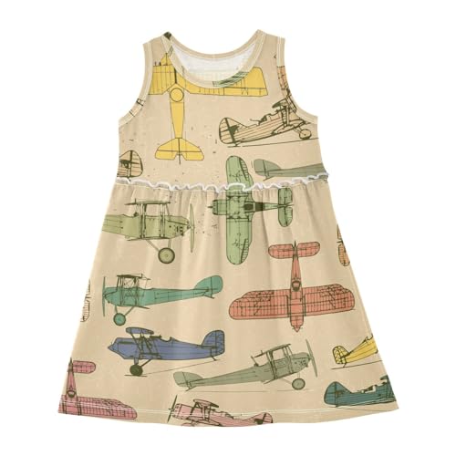 Aflyko Vehicle Girls Sleeveless Dress Vintage Airplane Retro Adorable Tank Play Sundress 2T-8T
