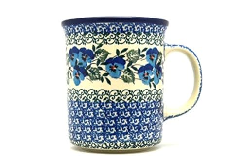 Mug de cerámica Polish Pottery grande con mango doble azul miniatura 1