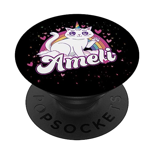 AMELI - Adorable girl name with beautiful Caticorn PopSockets Swappable PopGrip, Black