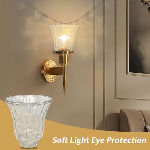 Image of HonoDing Ceiling Lamp Replacement Shade Set of 4, Glass Hammered Bell Ceiling Fan Light Covers, Clear Glass Lamp Shade for Ceilings Fan Light Chandelier Wall Sconce, Easy to Install(Clear Wavy)