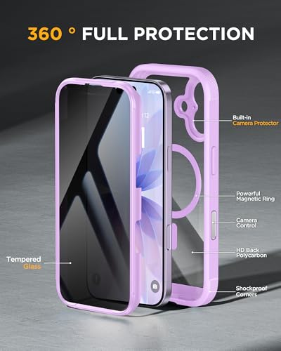 Image of Miracase for iPhone 17 Case with Privacy Screen Protector, Taro Purple | Compatible with MagSafe, 360 Full Body Protection, Full Camera Protection, Military-Grade Shockproof Phone Case 6.3 inch