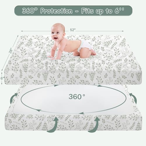 Image of Yoofoss Waterproof Crib Mattress Protector 2 Pack, Quilted Crib Mattress Pad Cover Ultra Soft and Breathable, Machine Washable Toddler Mattress Protector for Standard Baby Crib Size 52''x28''