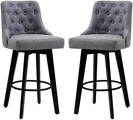 HOMYEDAMIC Counter Stool 360 Free Swivel Upholstered Height Bar Stool with Back Set of 2, Cotton Linen Fabric Skin-Friendly