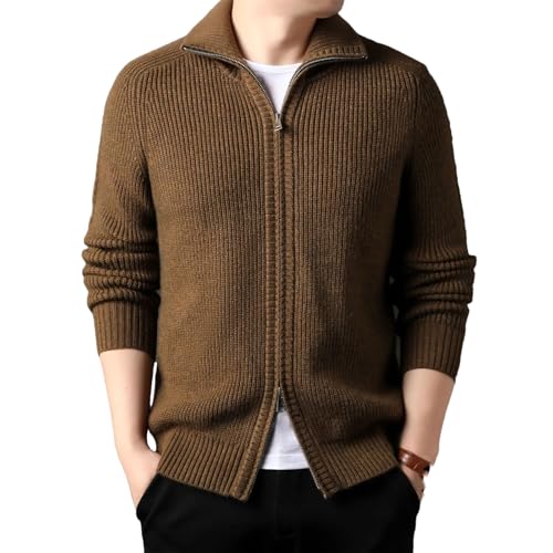 Men's Wool Zipper Cardigan Thickened Sweater Turtleneck Long Sleeve Casual Winter Wool Blend Knitted for Casual Daily Wear