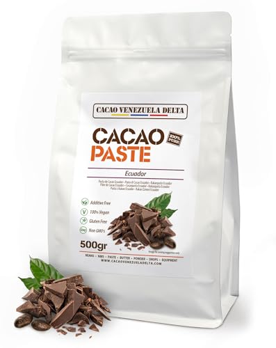 Cacao V Delta Pasta De Cacao Pura Ceremonial 500g de Origen Ecuador - Chocolate Negro 100% Puro sin Azúcar para Fundir y Reposteria - Masa De Cacao Sin Gluten, Antioxidante, Vegano