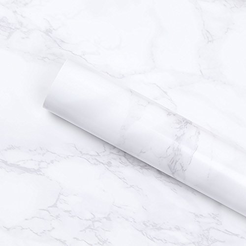 wallstickery Marble Paper for Counter top White Gray Granite Wallpaper Gloss self Adhesive Stone Look Wall Stickers Removable Peel and Stick Kitchen cabinets