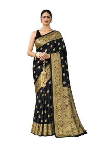 Image of Women's Soft Silk Style Jacquard Saree with Rich Zari Woven Border & Pallu | 5.6 Mtr Saree with 0.8 Mtr Unstitched Blouse