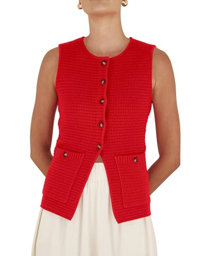 PEHMEA Women's Sweater Vest Sleeveless Button Down Spring Summer Tank Tops Trendy Cardigan Sweater Vests with Pockets