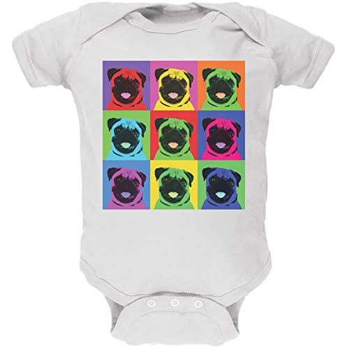 Pug Pop Art Repeating Squares White Soft Baby One Piece - 3 Month