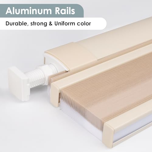 Image of LazBlinds No Tools No Drill Cordless Cellular Shades, Top Down Bottom Up (TDBU) Honeycomb Shades for Home, Light Filtering Thermal Insulation Blinds for Windows, 48 inch W x 64 inch H, Beige