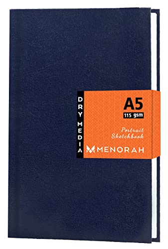 Image of MENORAH - A5 - Sketch Book for Artist - 115 GSM (160 Pages / 80 Sheets) - Artist Drawing Book - (21.0Cm X 14.8Cm) - Hard Case Bound - Completely Handmade-Portrait- Dark Blue