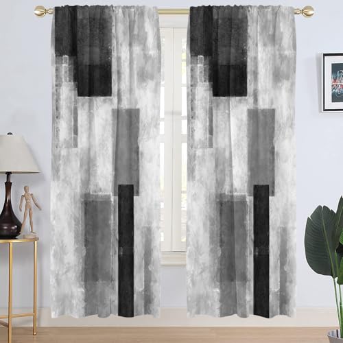 AAtter Black Grey and White Window Curtain Abstract Gray Geometric
