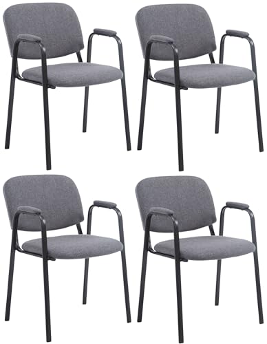 CLP Set De 4 Sillas Confidente Ken Pro tapizadas En Tela I Sillas De Conferencia con Base De Metal Negro Sin Ruedas, Color:Gris