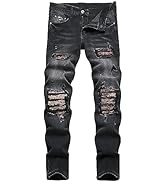 XIMXIMMTIAN Men's Biker Moto Washed Distressed Slim Fit Straight Jeans Denim