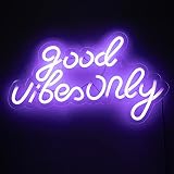 Slardar Good Vibes Only Neon Signs, Neon Sign for Bedroom, Dorm Room, Girl Caves, Transparent Thin Backplane Dimmable Hot LED Light Signs Wall Decor(16.5 x 10 inches) (purple)