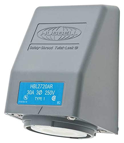 30A Angle Twist-Lock Receptacle 3P 4W 250Vac L15-30R Gy #TOP17