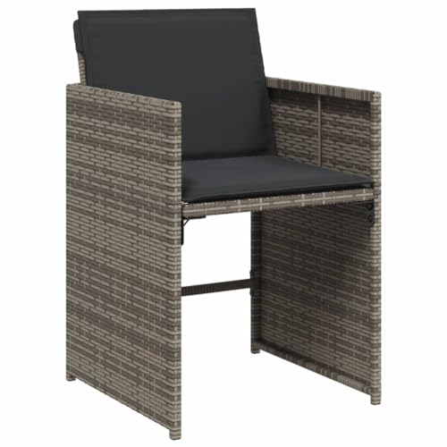 Image of 6-Piece Gray Poly Rattan Patio Dining Set with Tempered Glass Table and Foldable Chairs for Outdoor Entertaining, Weather-Resistant Furniture with Removable Cushions