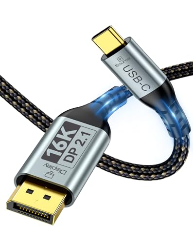 Zelcaum USB C to DisplayPort 2.1 Cable [16K@30Hz 8K@120Hz 2K/4K@240Hz] 80Gbps Thunderbolt 5/4/3 to Display Port 2.1 Cord USBC to DP for MacBook Odyssey G8/G9 XPS iPhone 16/15 Pro Max etc 3FT