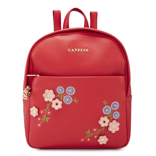 Image of Caprese Erica Casual Backpack, Medium | Floral Embroidered Backpack for Women with Adjustable Shoulder Strap & Secure Zip Closure | Spacious, Versatile for Everyday Outings and Travel