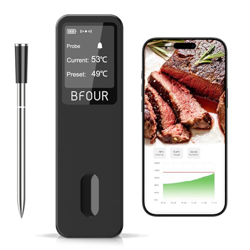 BFOUR 2025 Fleischthermometer kabellos,Smart Bluetooth Grillthermometer,Doppelalarm,App-Überwachung,IP67 wasserdicht,Backofenthermometer für BBQ, Grill, Backofen,Smoker, Rotisserie BFOUR 2025 Fleischthermometer kabellos,Smart Bluetooth Grillthermometer,Doppelalarm,App-Überwachung,IP67 wasserdicht,Backofenthermometer für BBQ, Grill, Backofen,Smoker, Rotisserie