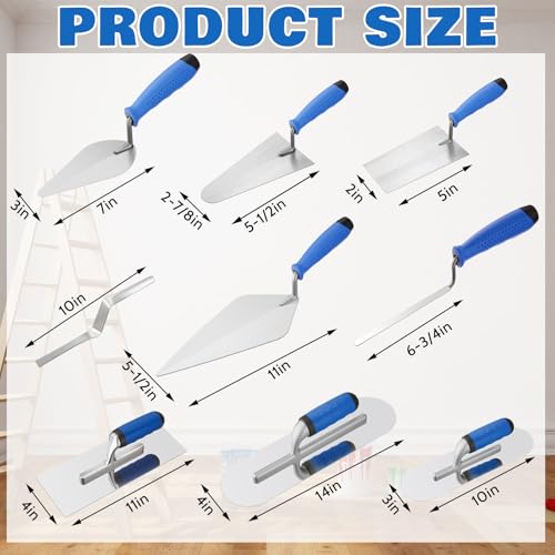 SiliFine 18 Pcs Masonry Hand Tool Set in Tool Bag Includes 6 Pcs Trowel Set Wooden Sanding Board Stainless Steel Putty Knife Brush Rebar Hook Masonry Kit Rubber Gloves Construction Wire(Blue) - Thumbnail 2
