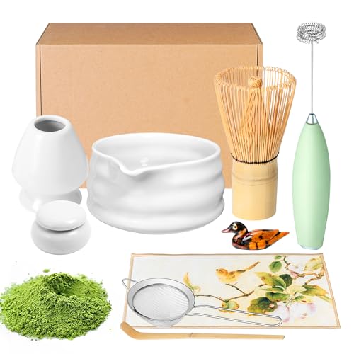 Matcha Whisk Set and Bowl, Matcha Making Kit Whisk, Bowl With Spout, Powder Starter Sifter, Ceramic...