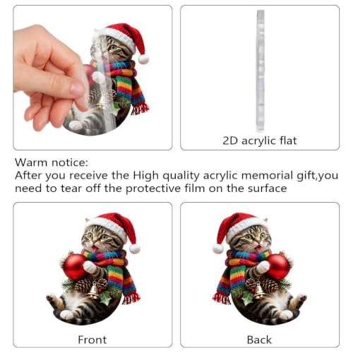 3 Inch Cats Christmas Tree Ornament 2D Santa Hat Scarf Warm Cute House,A - image 6