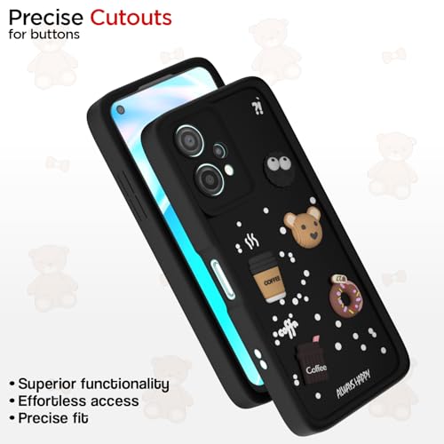 Image of Pikkme Back Cover for Oneplus Nord Ce 2 Lite 5G | Cute Fun Cartoon 3D Bear Silicone Full Body Protection Bumper Case (Black)