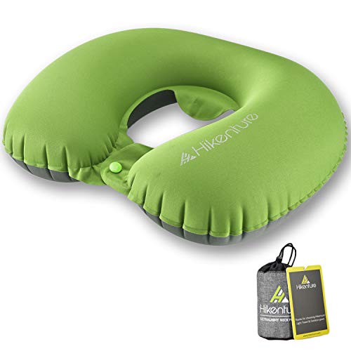 HIKENTURE Nackenhörnchen Aufblasbar Nackenkissen Reise Aufblasbar Ultraleicht Kissen Aufblasbar Travel Pillow Ergonomisches aufblasbares Reisekissen für Reise Flugzeug Auto Zug (Grün)