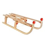 MSPORTS Holzschlitten Premium faltbar - aus Buchenholz mit Metallkufen inkl. Zugseil auswählbar mit Rückenlehne - Schlitten (Rot)