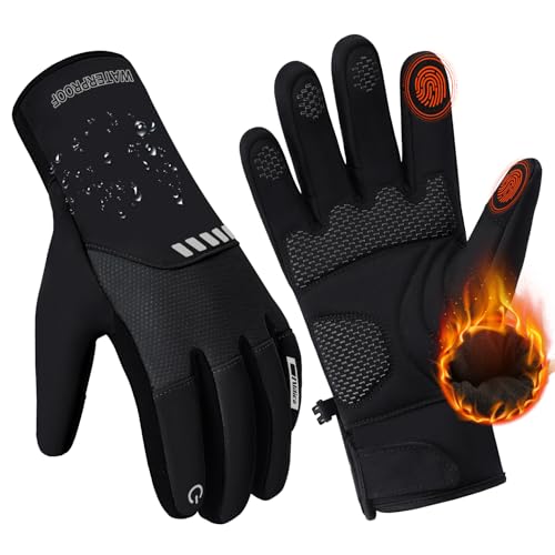 Vilico Guantes Impermeables Invierno,Guantes Running Hombres,Antideslizantes de Silicona，Guantes Invierno con Acolchado en...