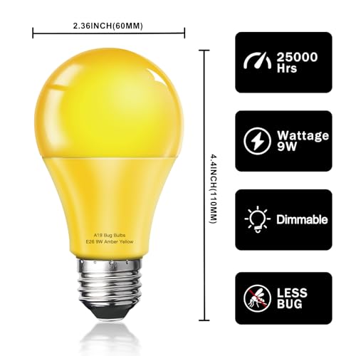 Wiyifada HU-XI-82 Led Bug Light Bulbs Outdoor 2 Pack,Dimmable 9W Amber Yellow Bug Light Bulbs thumb #4