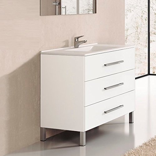 Ducha.es Indus Ensemble de salle de bain avec meuble et plan vasque en céramique 70cm Blanc brillant Cover