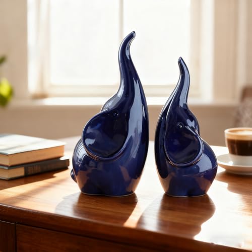 Figurines de elefante cerámicos azul pareja 5.5 pulg miniatura 4